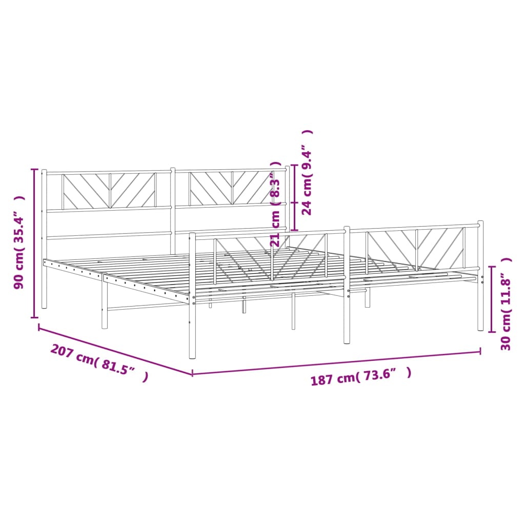 Metal Bed Frame with Headboard and Footboard Black 183x203 cm King Size