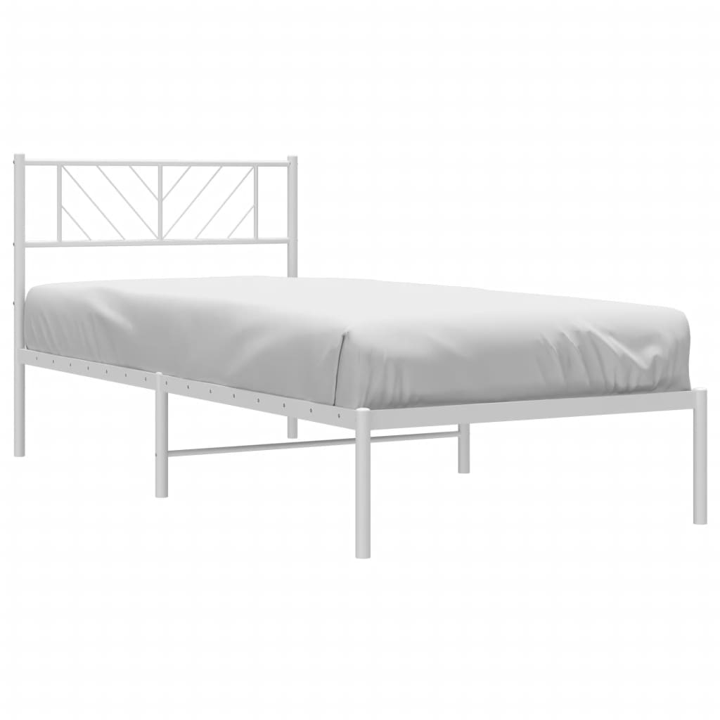 Metal Bed Frame with Headboard White 107x203 cm