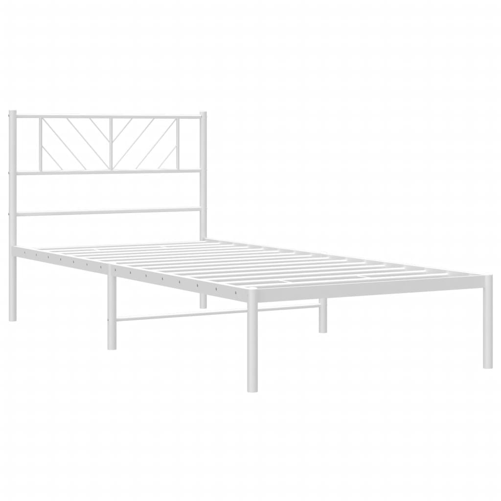 Metal Bed Frame with Headboard White 107x203 cm