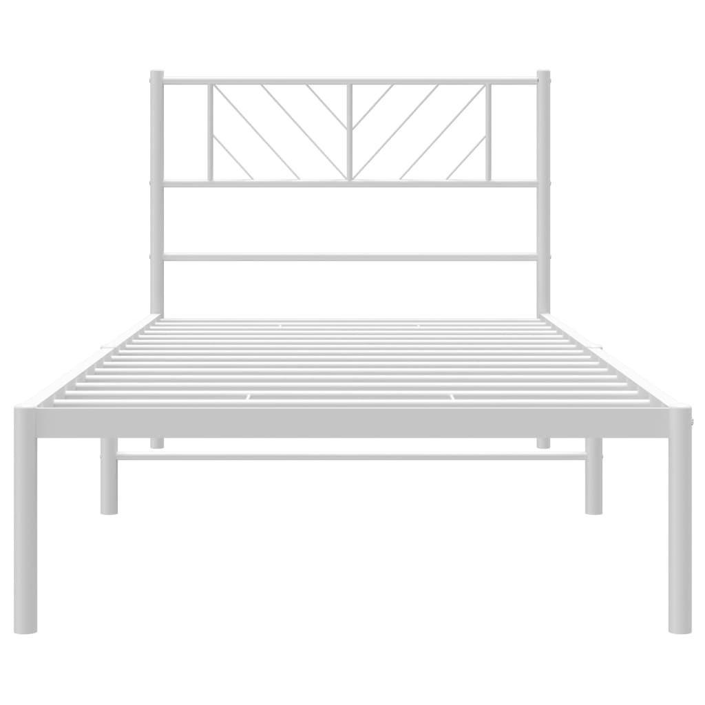 Metal Bed Frame with Headboard White 107x203 cm