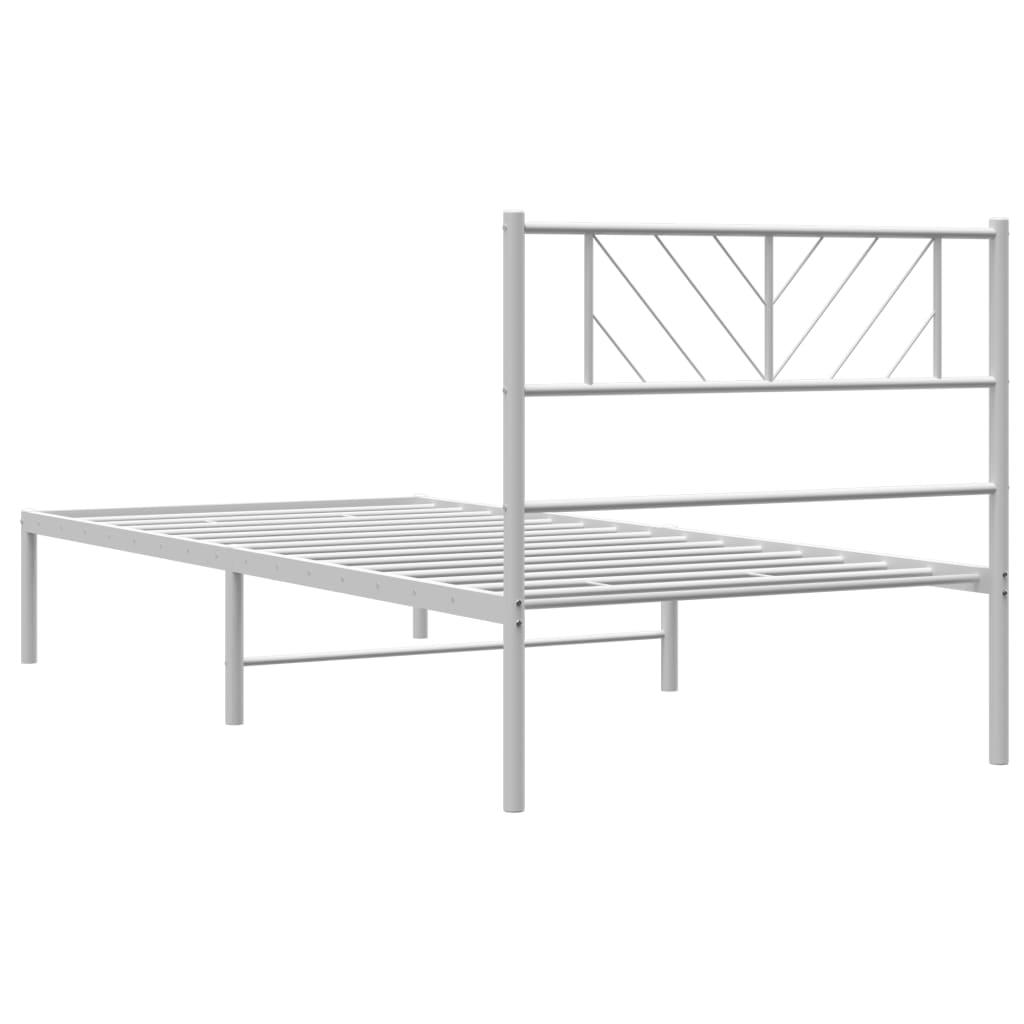 Metal Bed Frame with Headboard White 107x203 cm