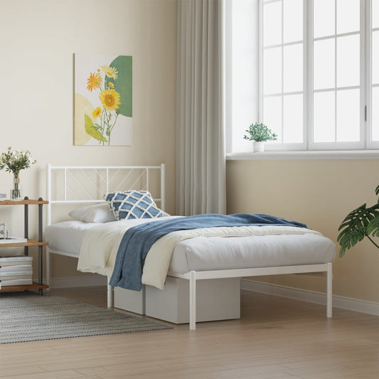 Metal Bed Frame with Headboard White 107x203 cm