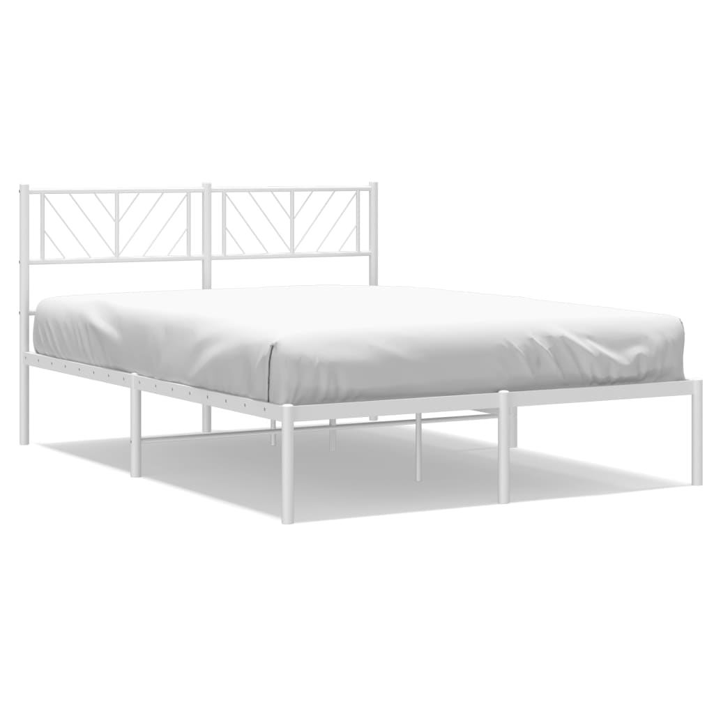 Metal Bed Frame with Headboard White 135x190 cm