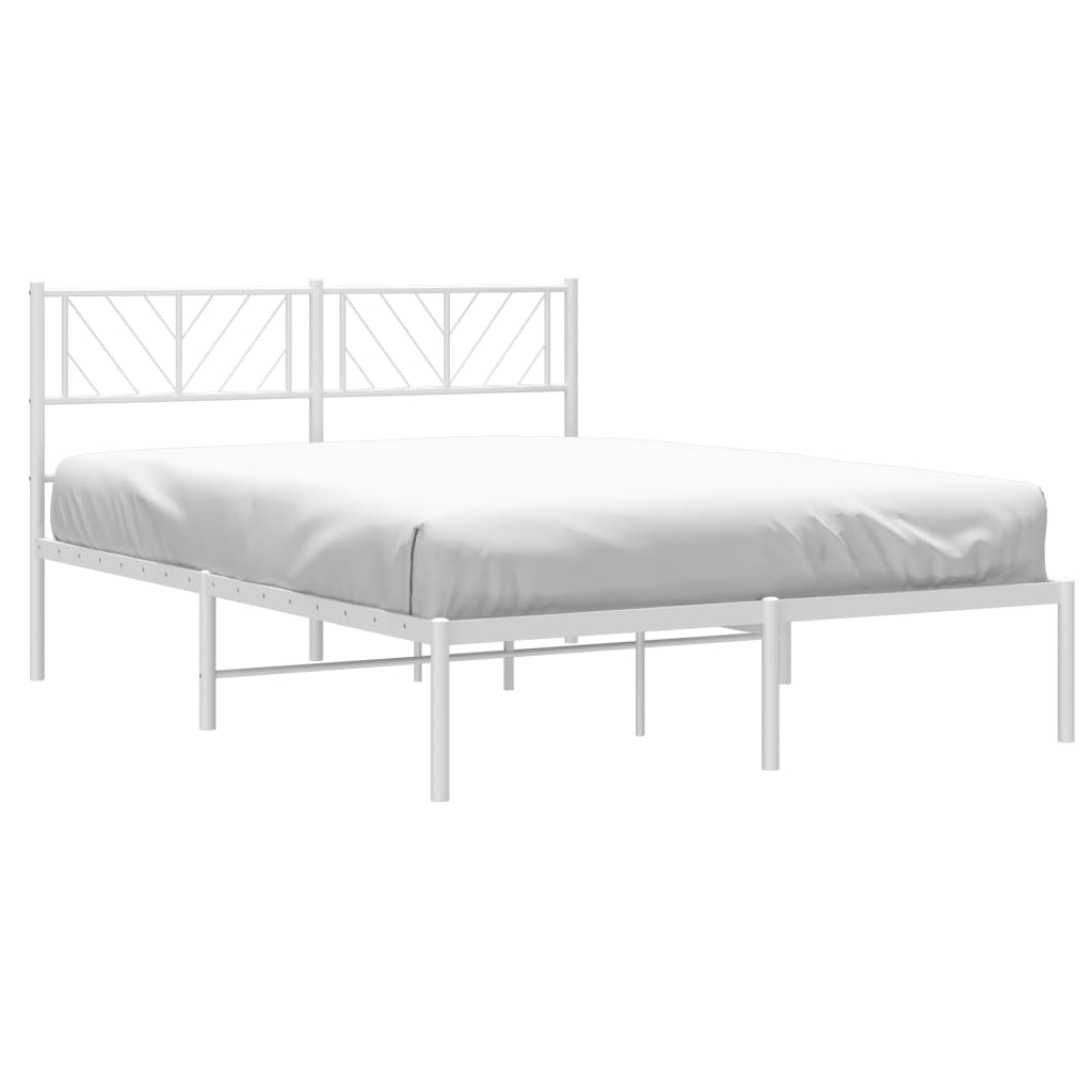 Metal Bed Frame with Headboard White 135x190 cm