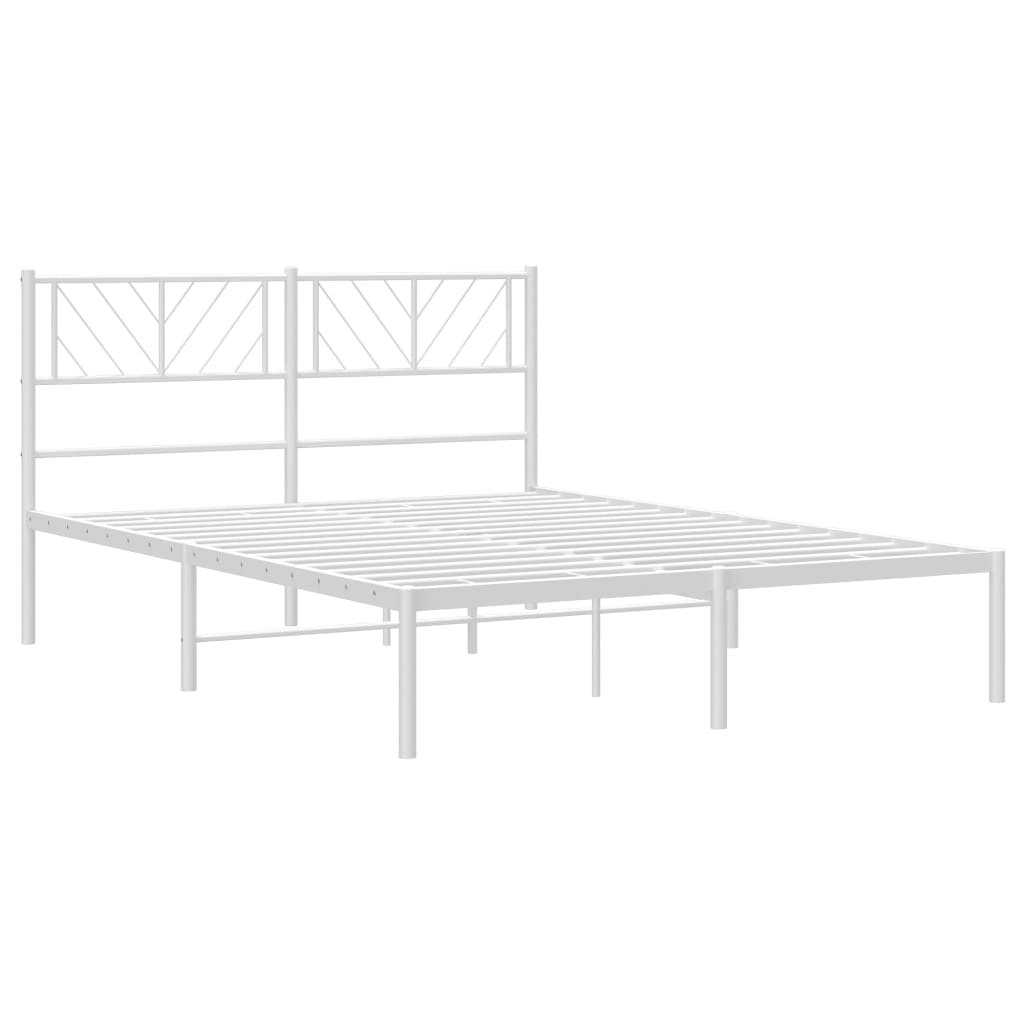 Metal Bed Frame with Headboard White 135x190 cm