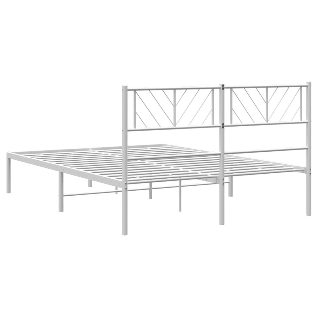 Metal Bed Frame with Headboard White 135x190 cm