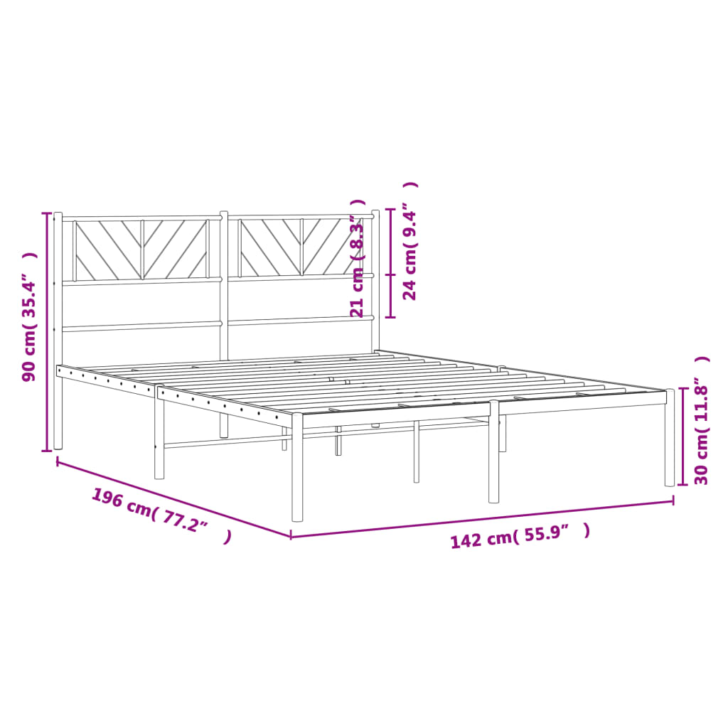 Metal Bed Frame with Headboard White 135x190 cm