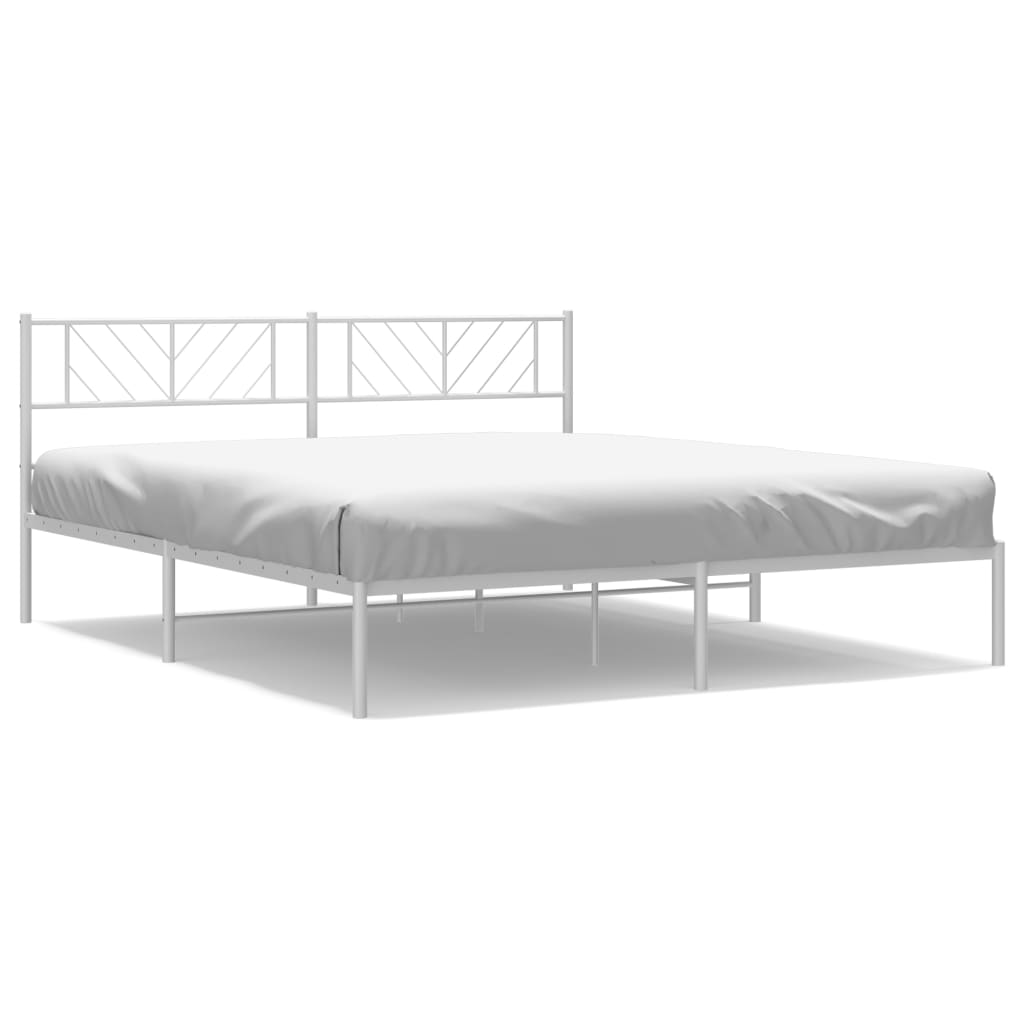 Metal Bed Frame with Headboard White 183x203 cm King Size