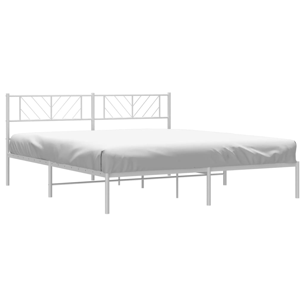 Metal Bed Frame with Headboard White 183x203 cm King Size