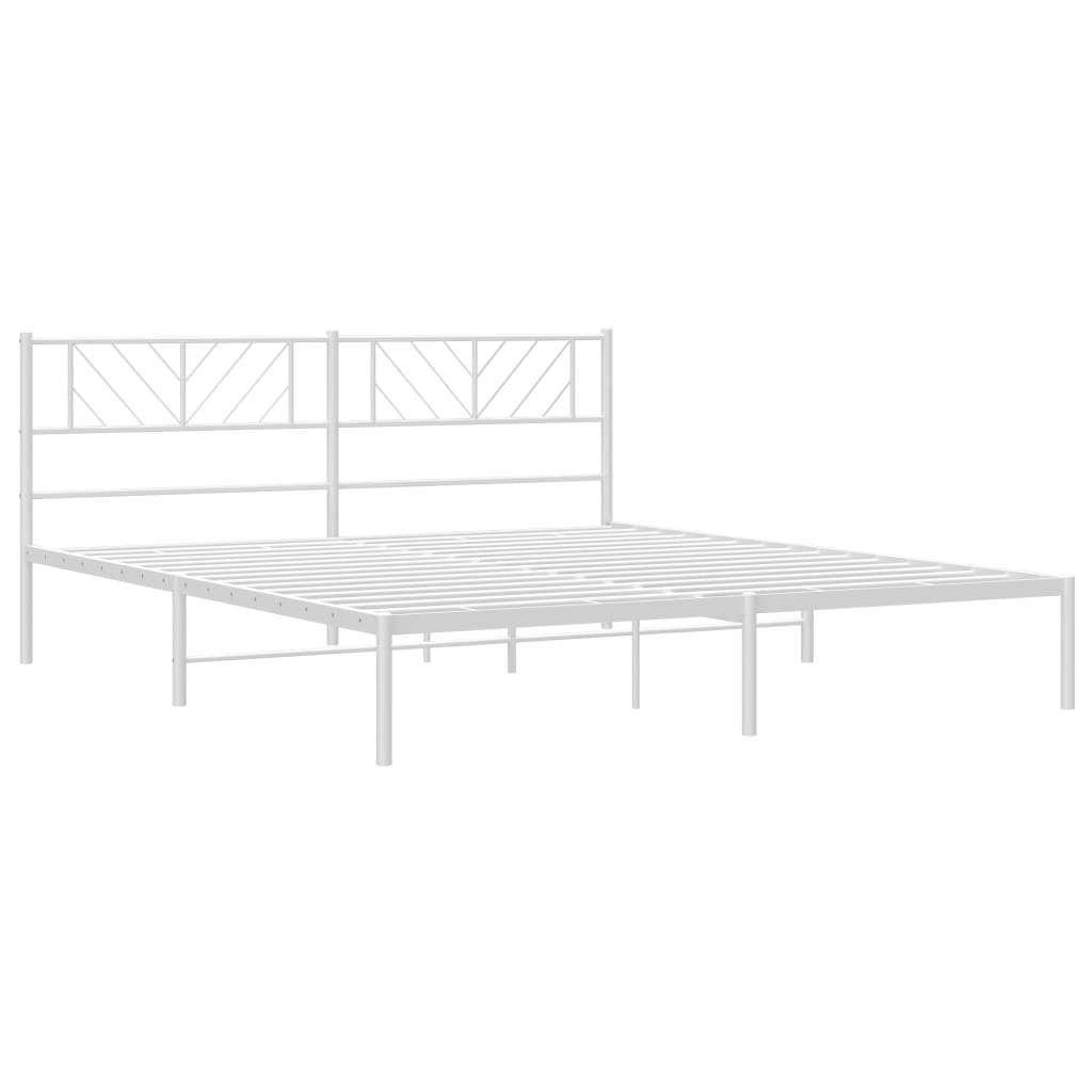 Metal Bed Frame with Headboard White 183x203 cm King Size