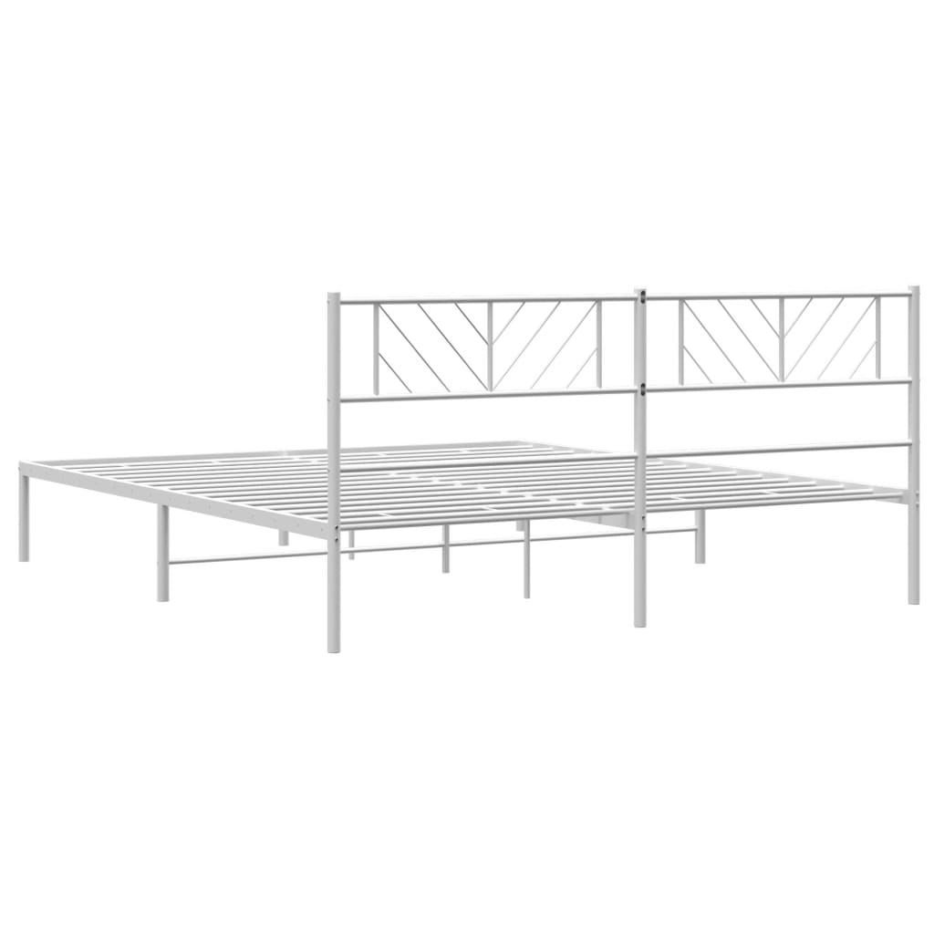 Metal Bed Frame with Headboard White 183x203 cm King Size