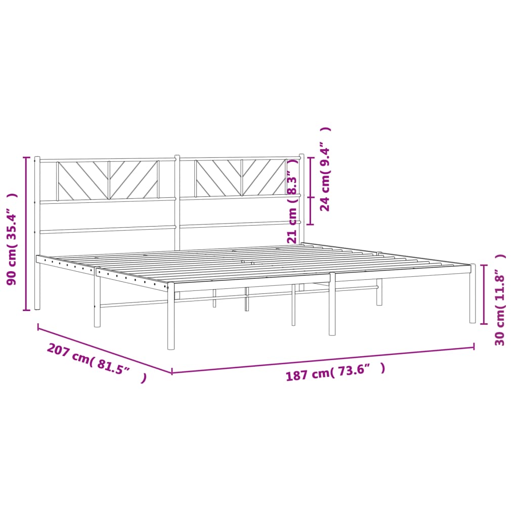 Metal Bed Frame with Headboard White 183x203 cm King Size