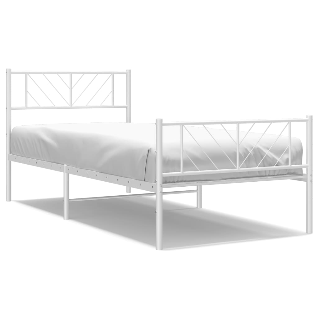 Metal Bed Frame with Headboard and Footboard White 107x203 cm