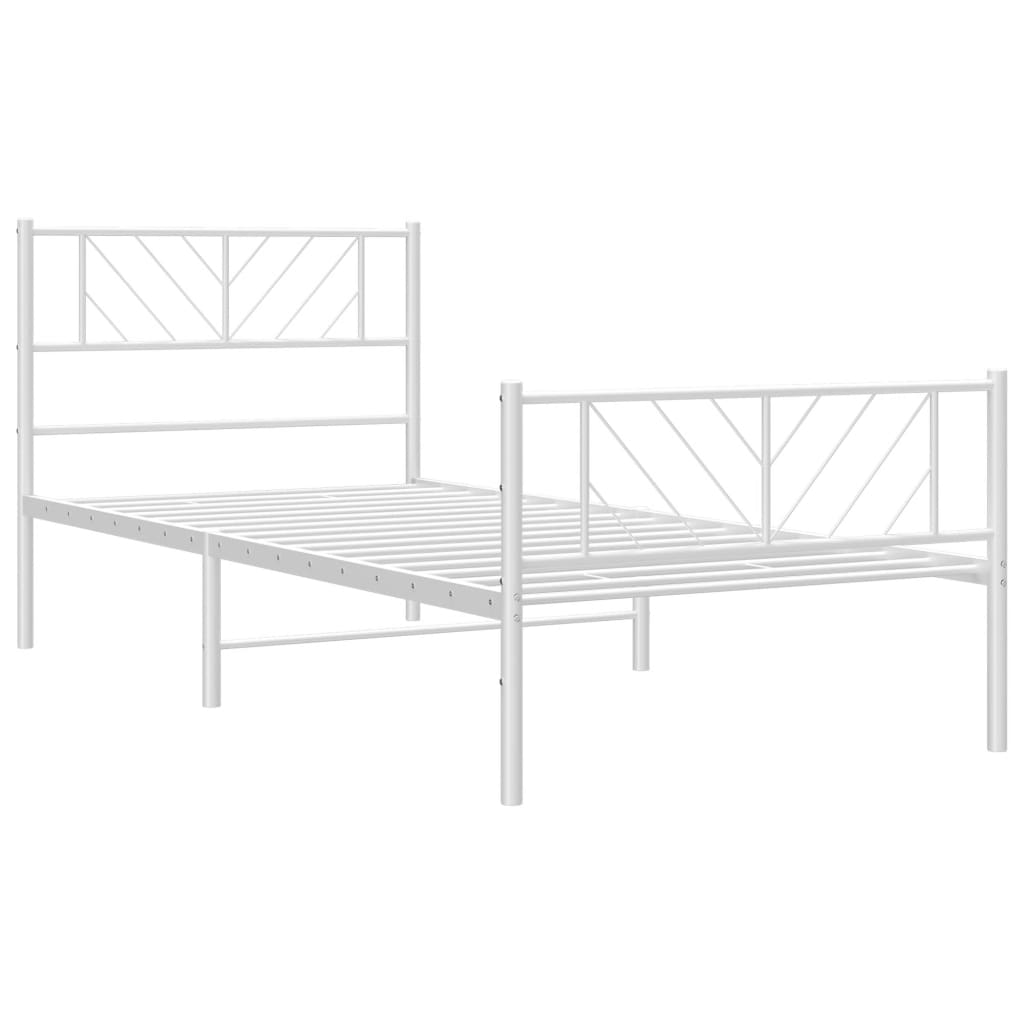 Metal Bed Frame with Headboard and Footboard White 107x203 cm