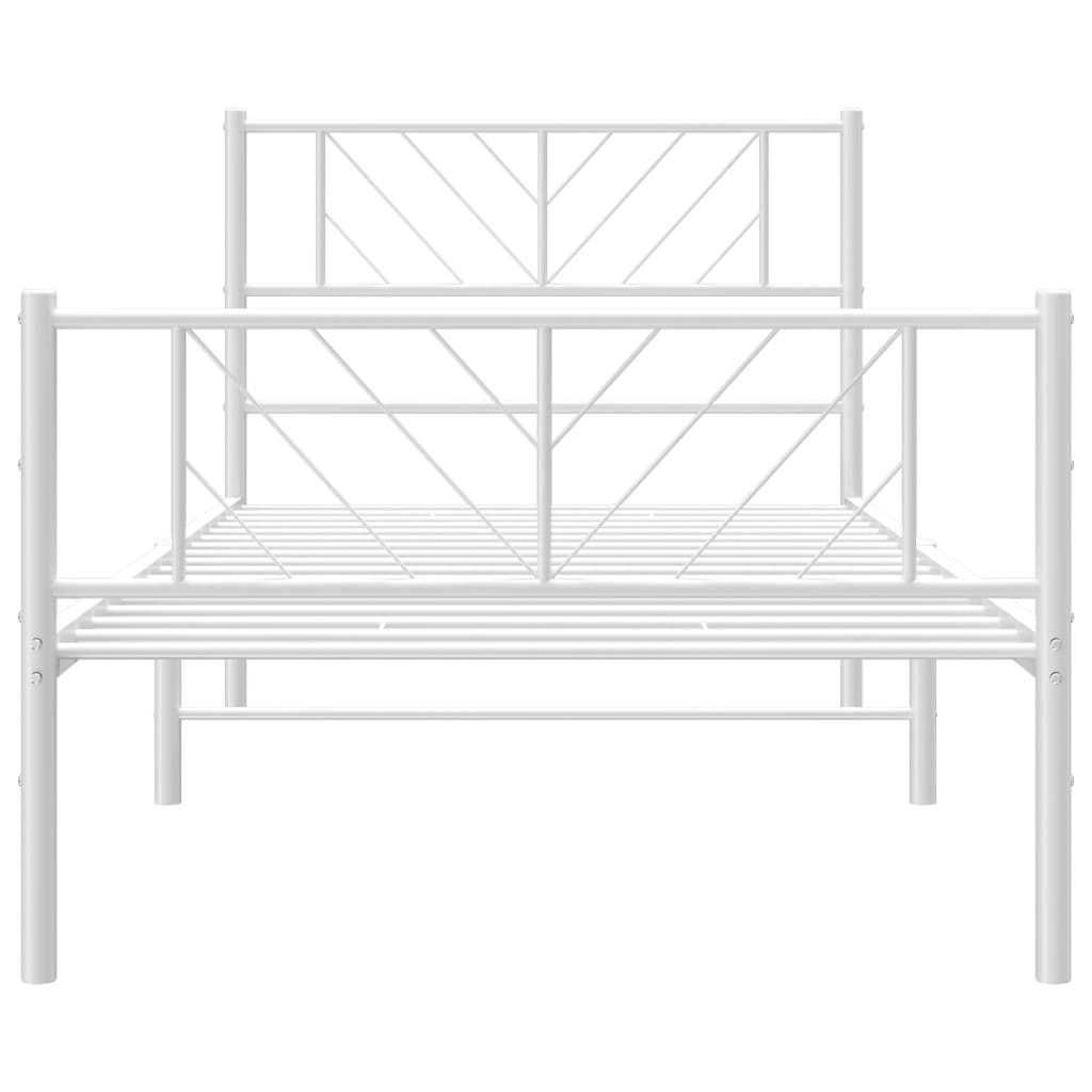 Metal Bed Frame with Headboard and Footboard White 107x203 cm