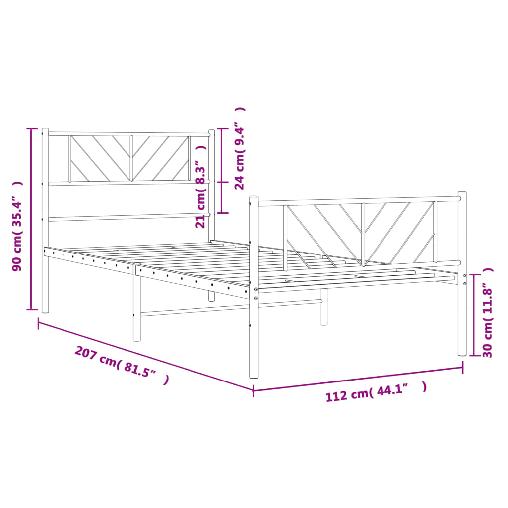 Metal Bed Frame with Headboard and Footboard White 107x203 cm