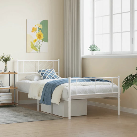 Metal Bed Frame with Headboard and Footboard White 107x203 cm