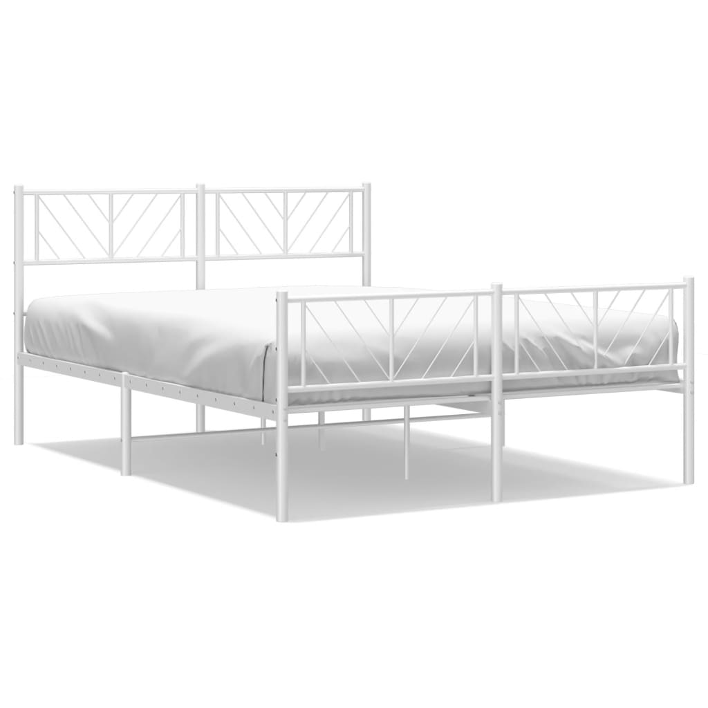 Metal Bed Frame with Headboard and Footboard White 135x190 cm