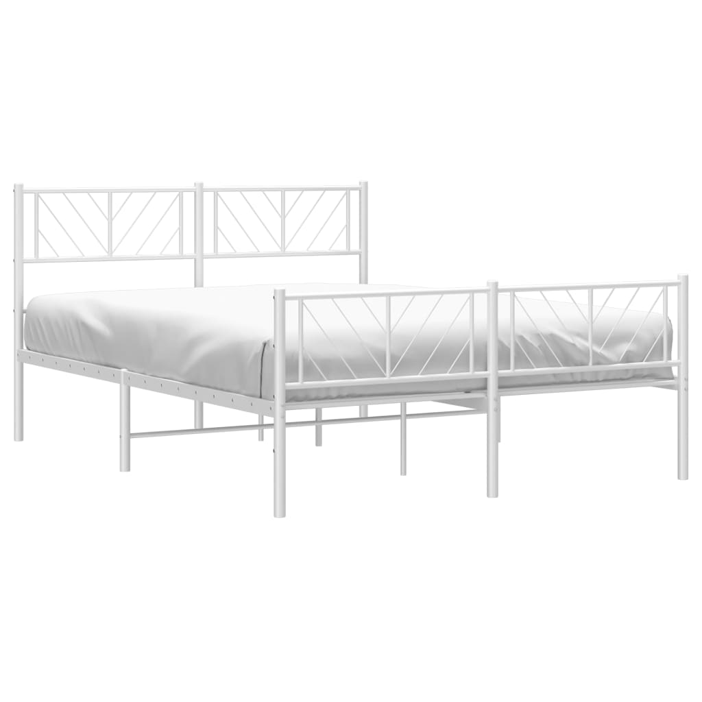 Metal Bed Frame with Headboard and Footboard White 135x190 cm