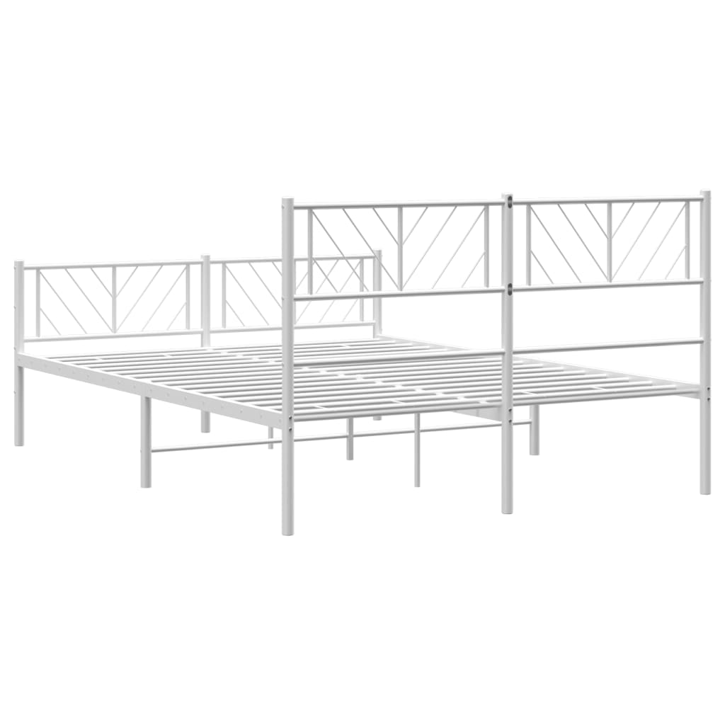 Metal Bed Frame with Headboard and Footboard White 135x190 cm