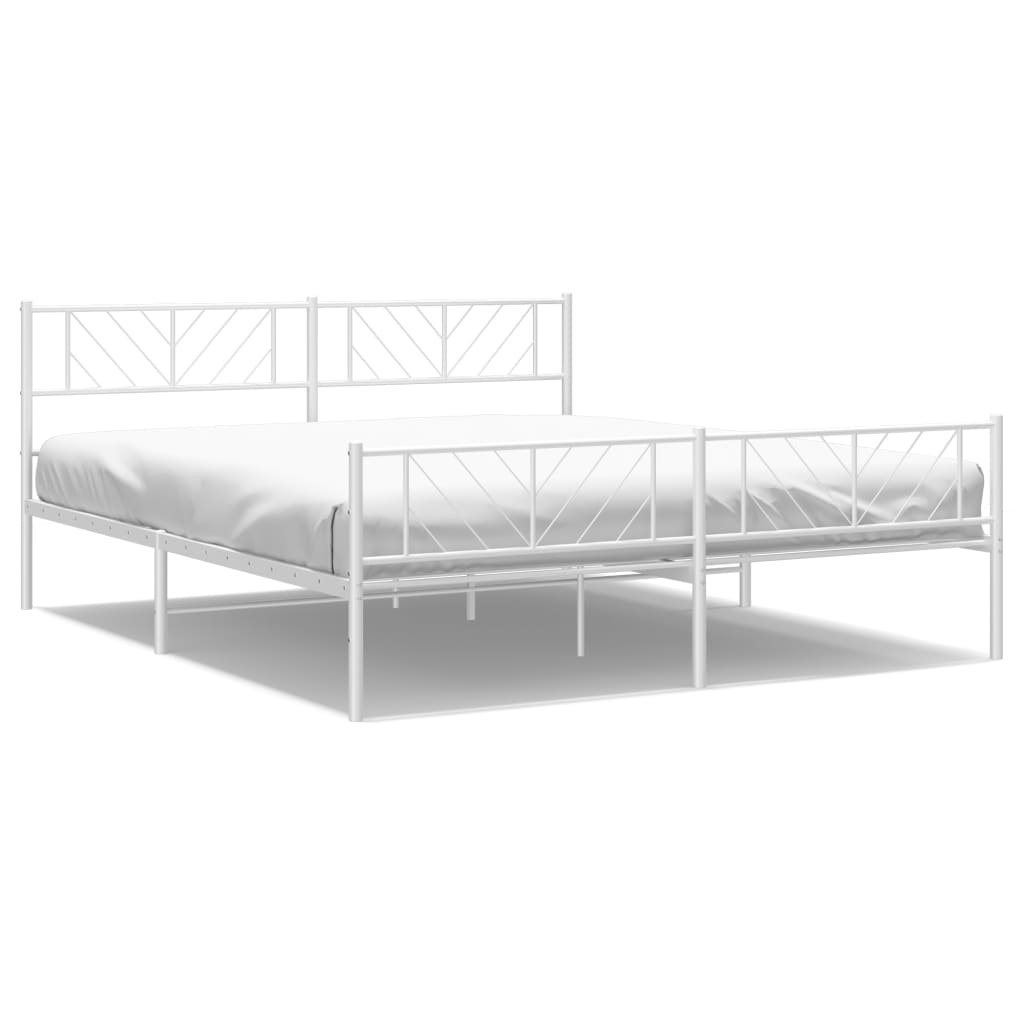 Metal Bed Frame with Headboard and Footboard White 183x203 cm King Size