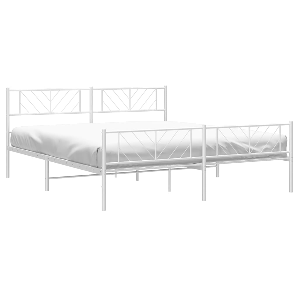 Metal Bed Frame with Headboard and Footboard White 183x203 cm King Size