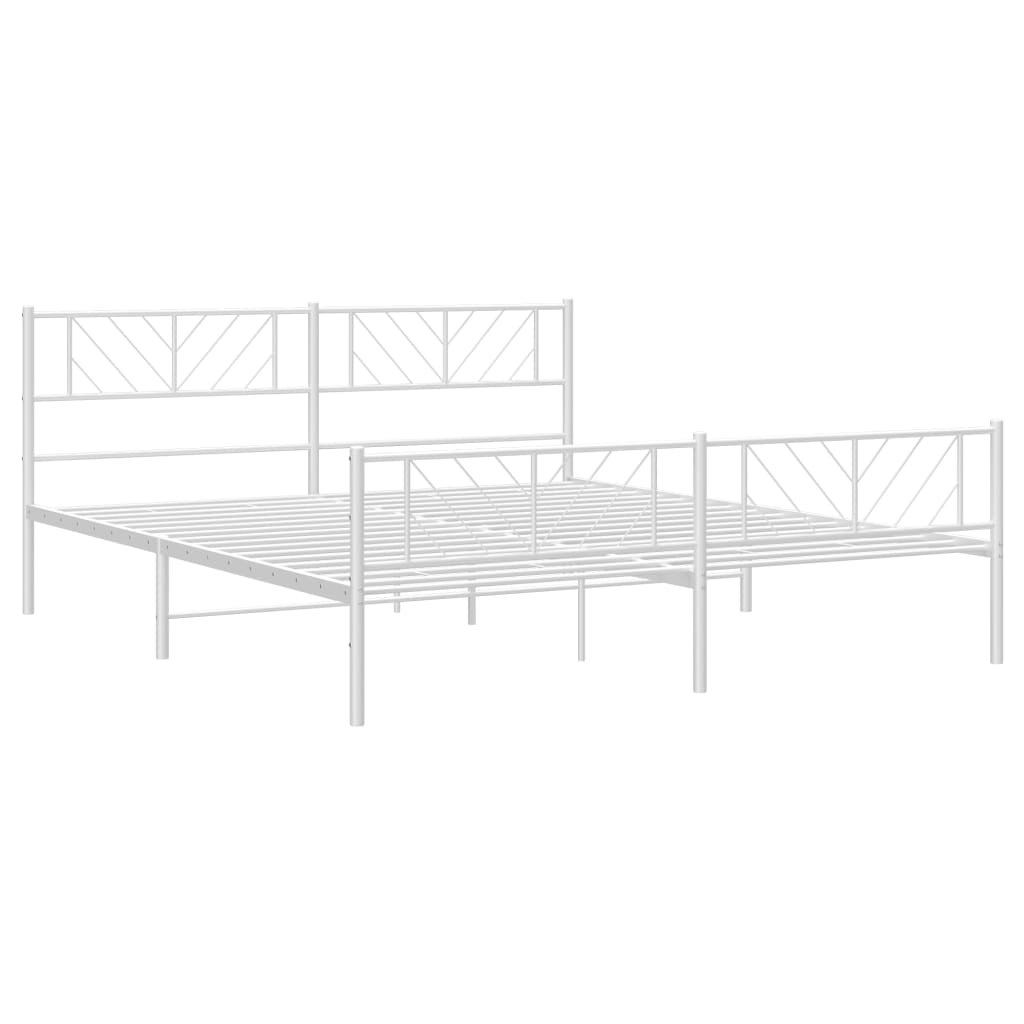 Metal Bed Frame with Headboard and Footboard White 183x203 cm King Size