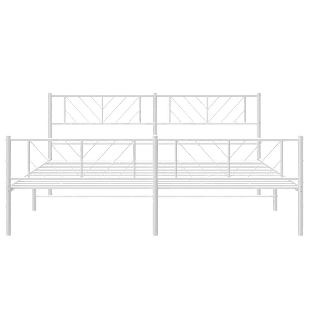 Metal Bed Frame with Headboard and Footboard White 183x203 cm King Size