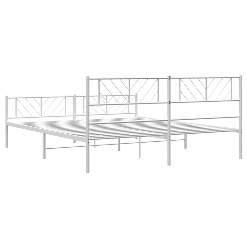 Metal Bed Frame with Headboard and Footboard White 183x203 cm King Size