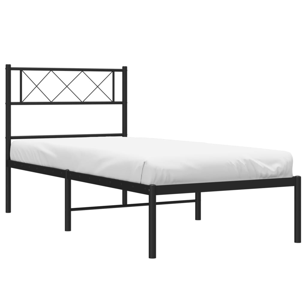 Metal Bed Frame with Headboard Black 107x203 cm