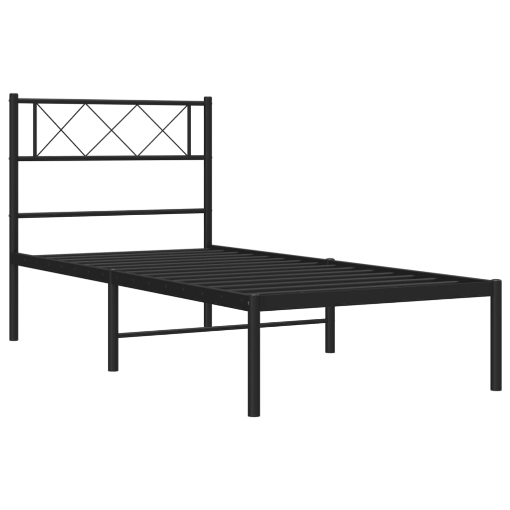 Metal Bed Frame with Headboard Black 107x203 cm