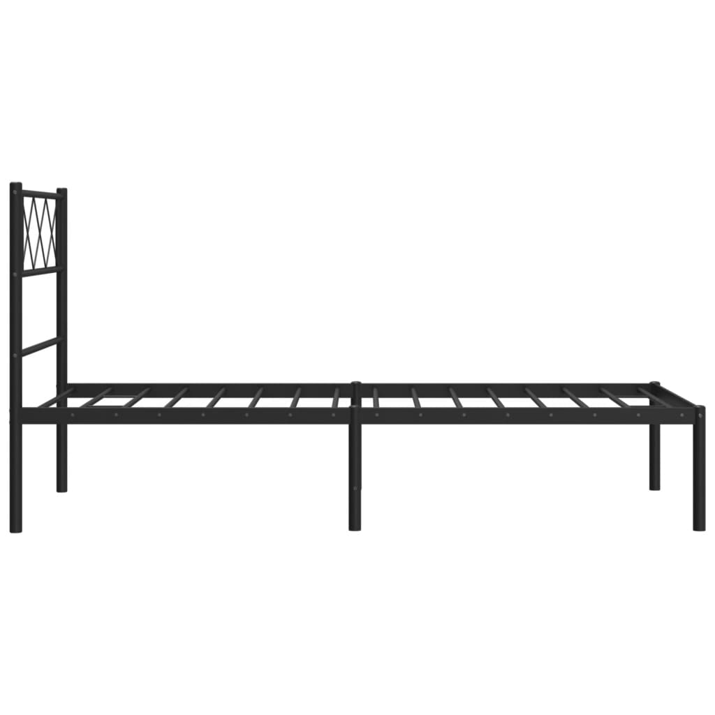 Metal Bed Frame with Headboard Black 107x203 cm