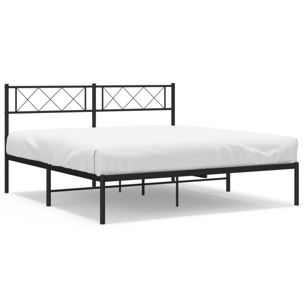 Metal Bed Frame with Headboard Black 135x190 cm