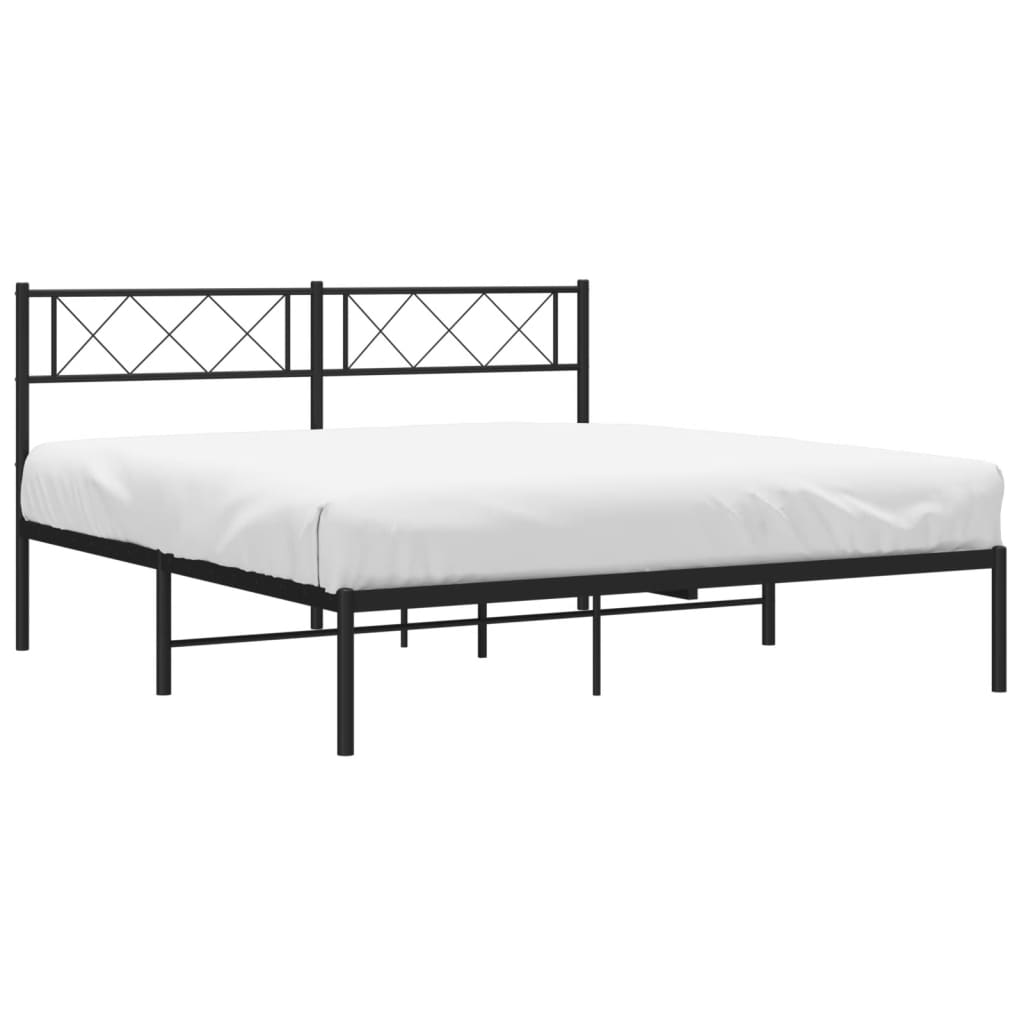 Metal Bed Frame with Headboard Black 135x190 cm