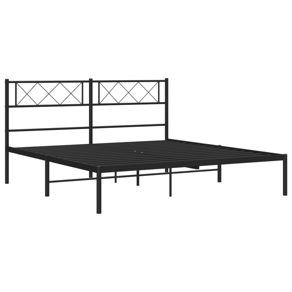 Metal Bed Frame with Headboard Black 135x190 cm