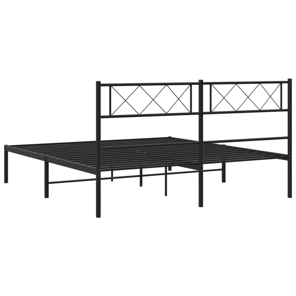 Metal Bed Frame with Headboard Black 135x190 cm