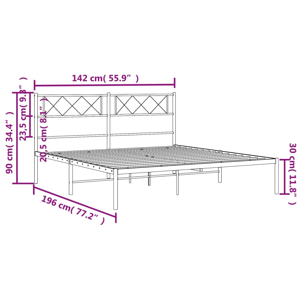 Metal Bed Frame with Headboard Black 135x190 cm