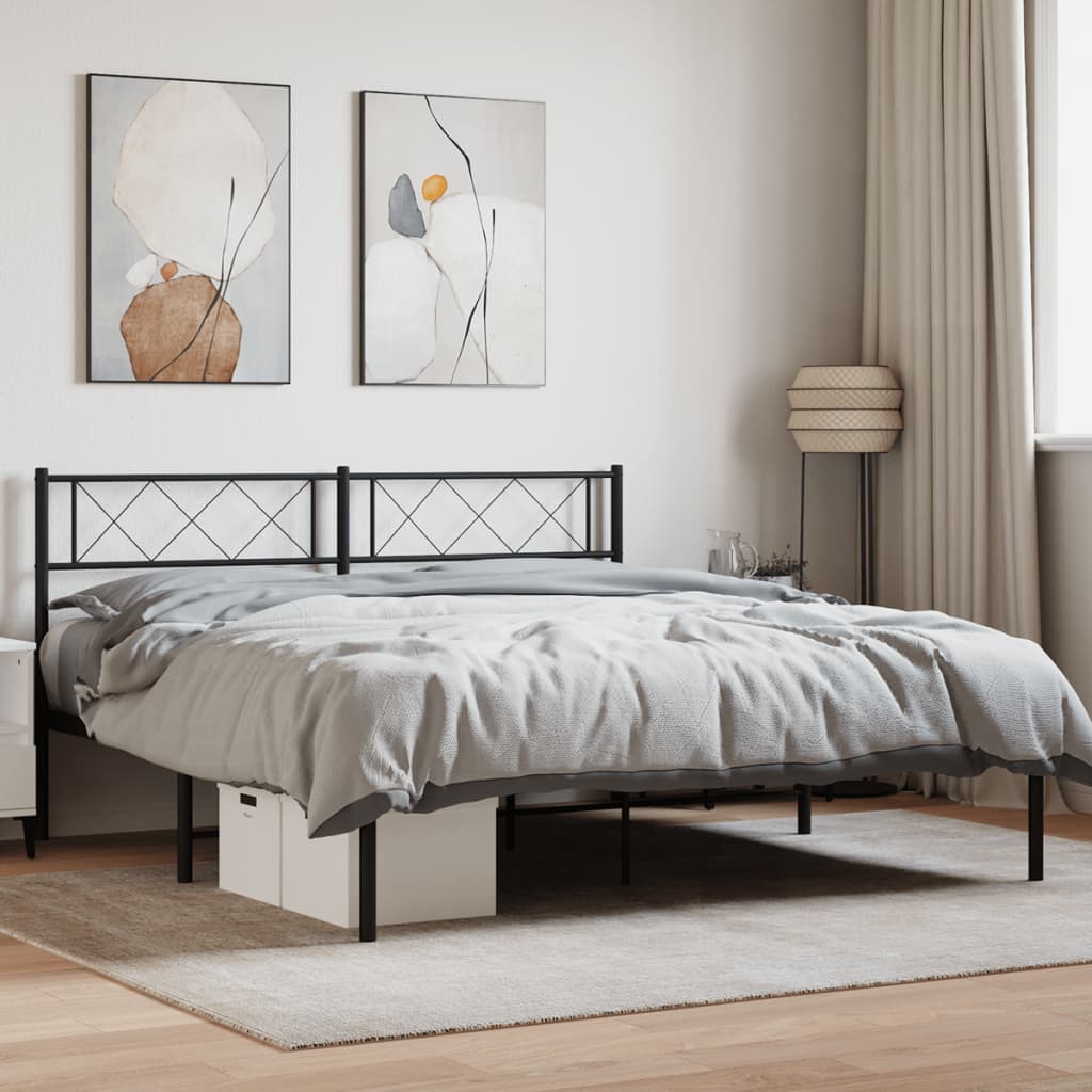 Metal Bed Frame with Headboard Black 135x190 cm