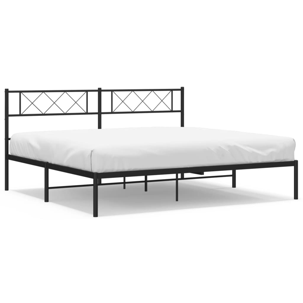 Metal Bed Frame with Headboard Black 183x203 cm King Size