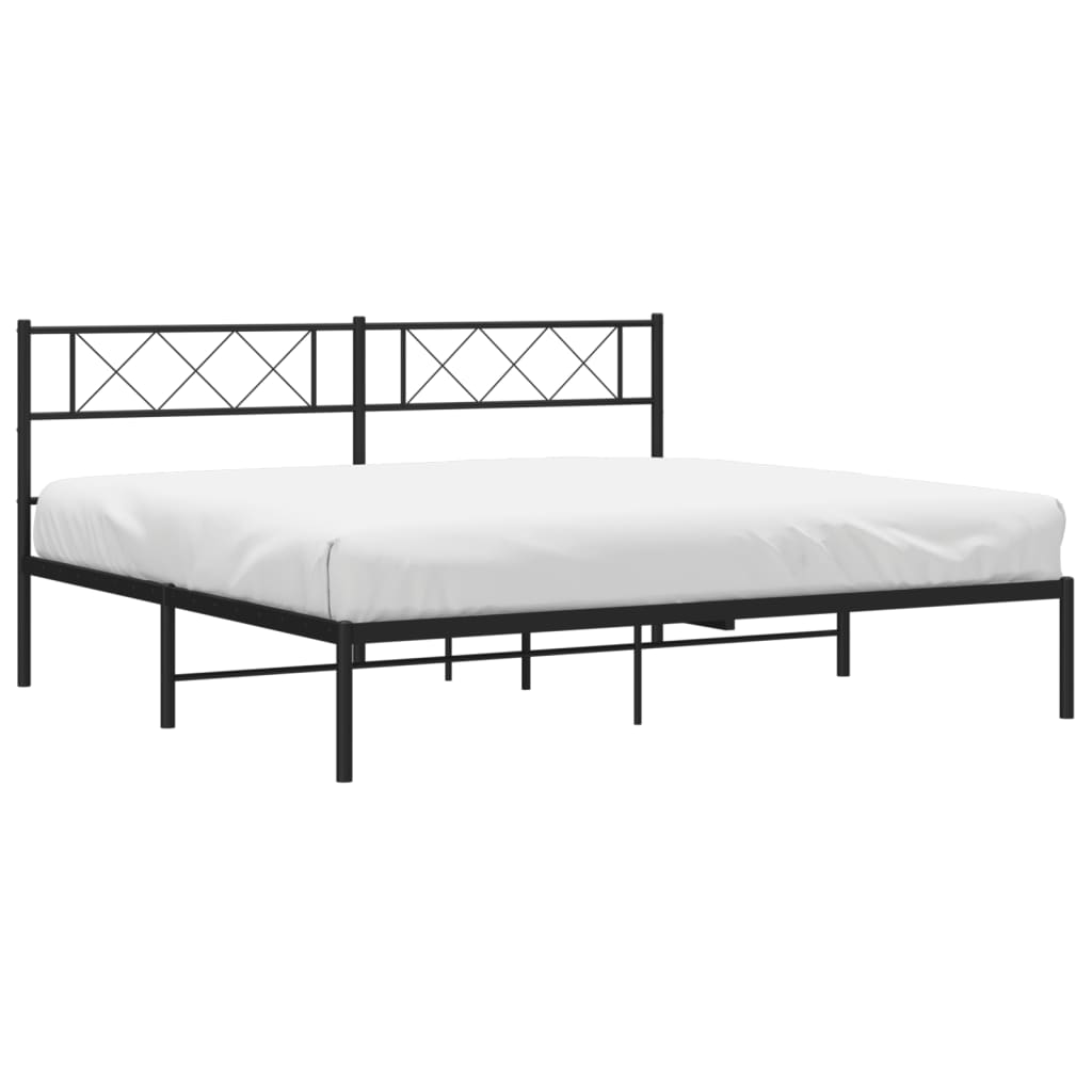 Metal Bed Frame with Headboard Black 183x203 cm King Size