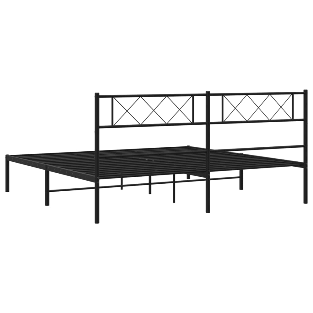 Metal Bed Frame with Headboard Black 183x203 cm King Size