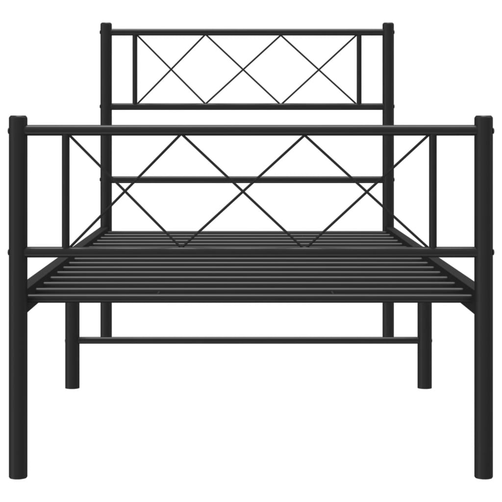 Metal Bed Frame with Headboard and Footboard Black 107x203 cm