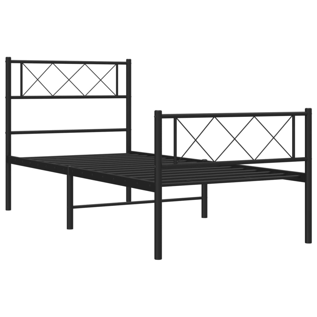 Metal Bed Frame with Headboard and Footboard Black 107x203 cm