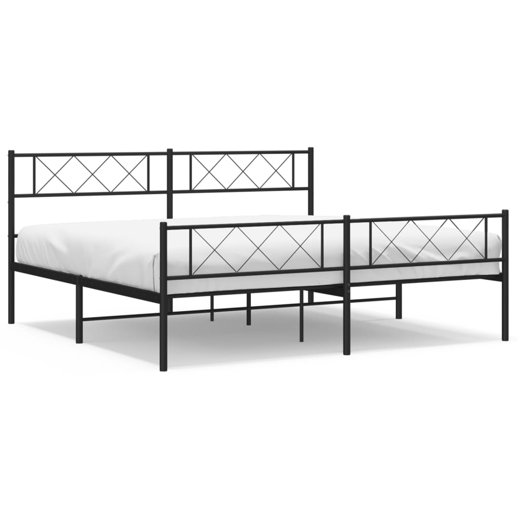 Metal Bed Frame with Headboard and Footboard Black 183x203 cm King Size