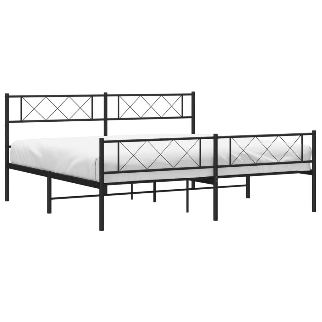 Metal Bed Frame with Headboard and Footboard Black 183x203 cm King Size