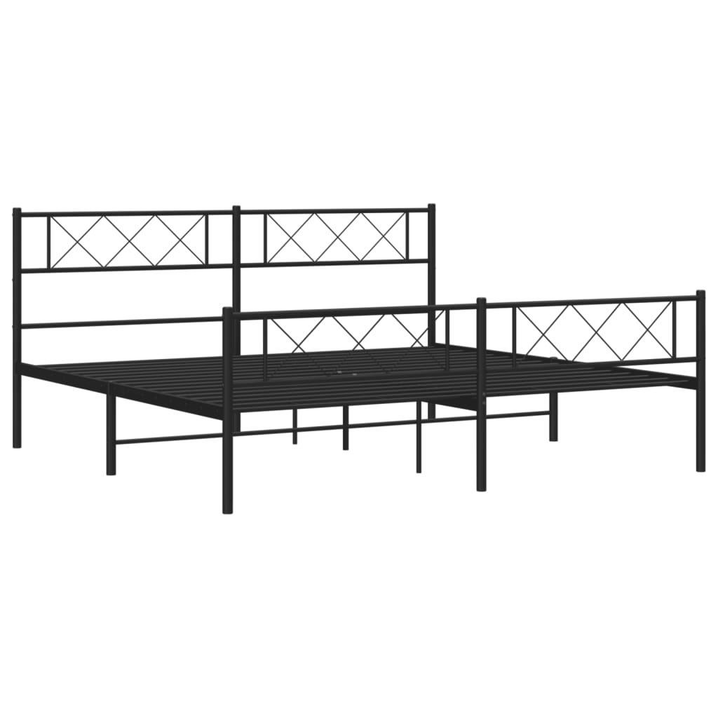 Metal Bed Frame with Headboard and Footboard Black 183x203 cm King Size