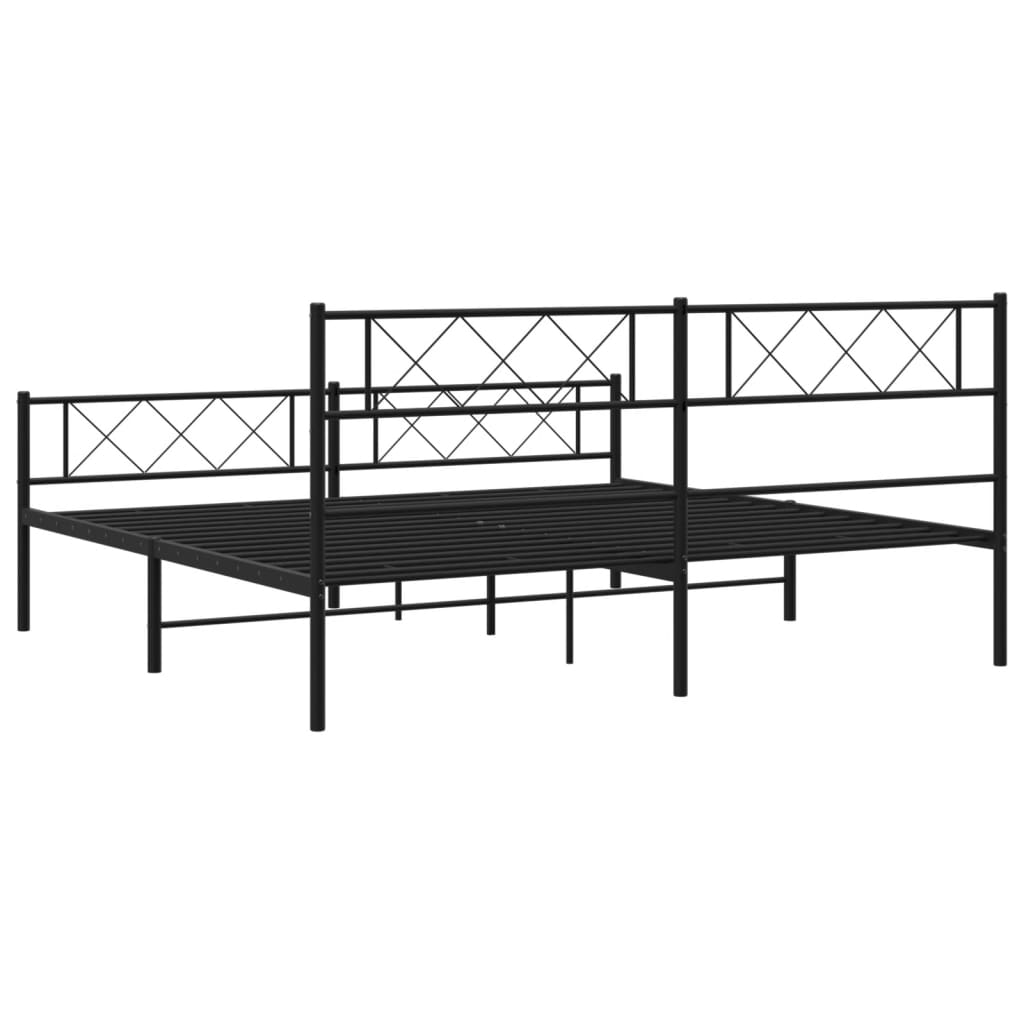 Metal Bed Frame with Headboard and Footboard Black 183x203 cm King Size