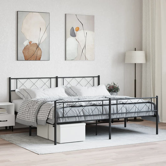 Metal Bed Frame with Headboard and Footboard Black 183x203 cm King Size