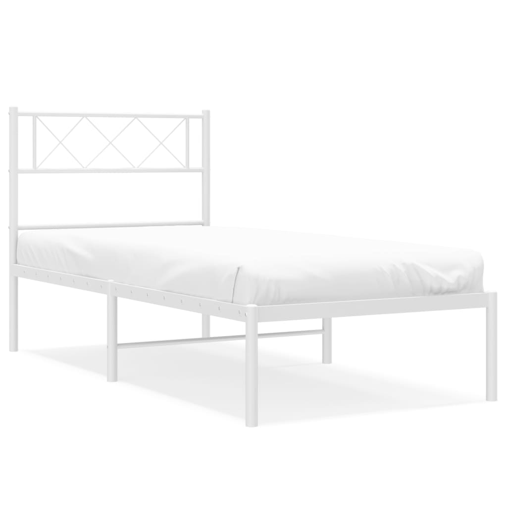 Metal Bed Frame with Headboard White 107x203 cm