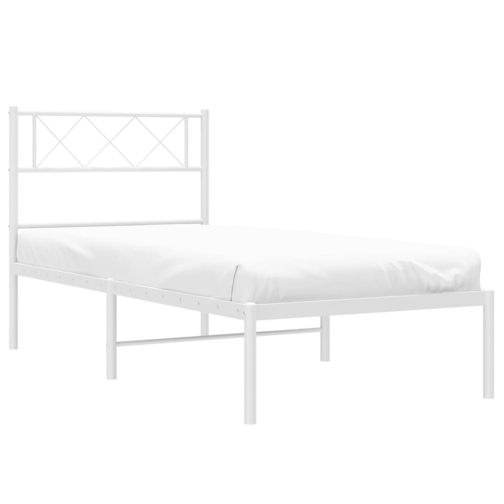 Metal Bed Frame with Headboard White 107x203 cm